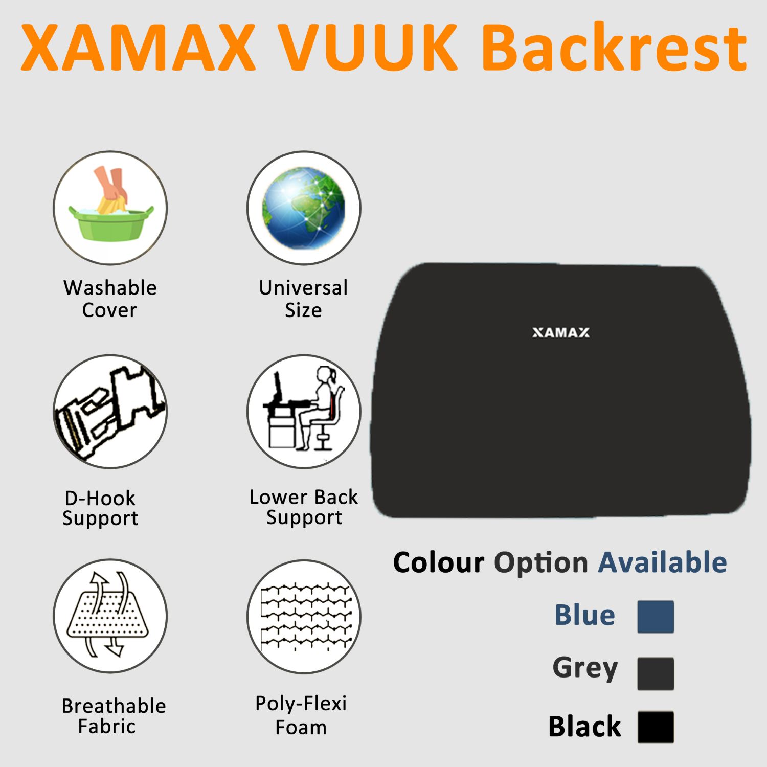 Xamax VUUK Back Rest Use For Sofa,Bed, And Couch.(Grey)